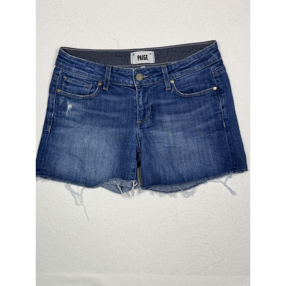 Paige Jimmy Jimmy Short Women Size 25 Blue Penelope Distressed Raw Hem Denim